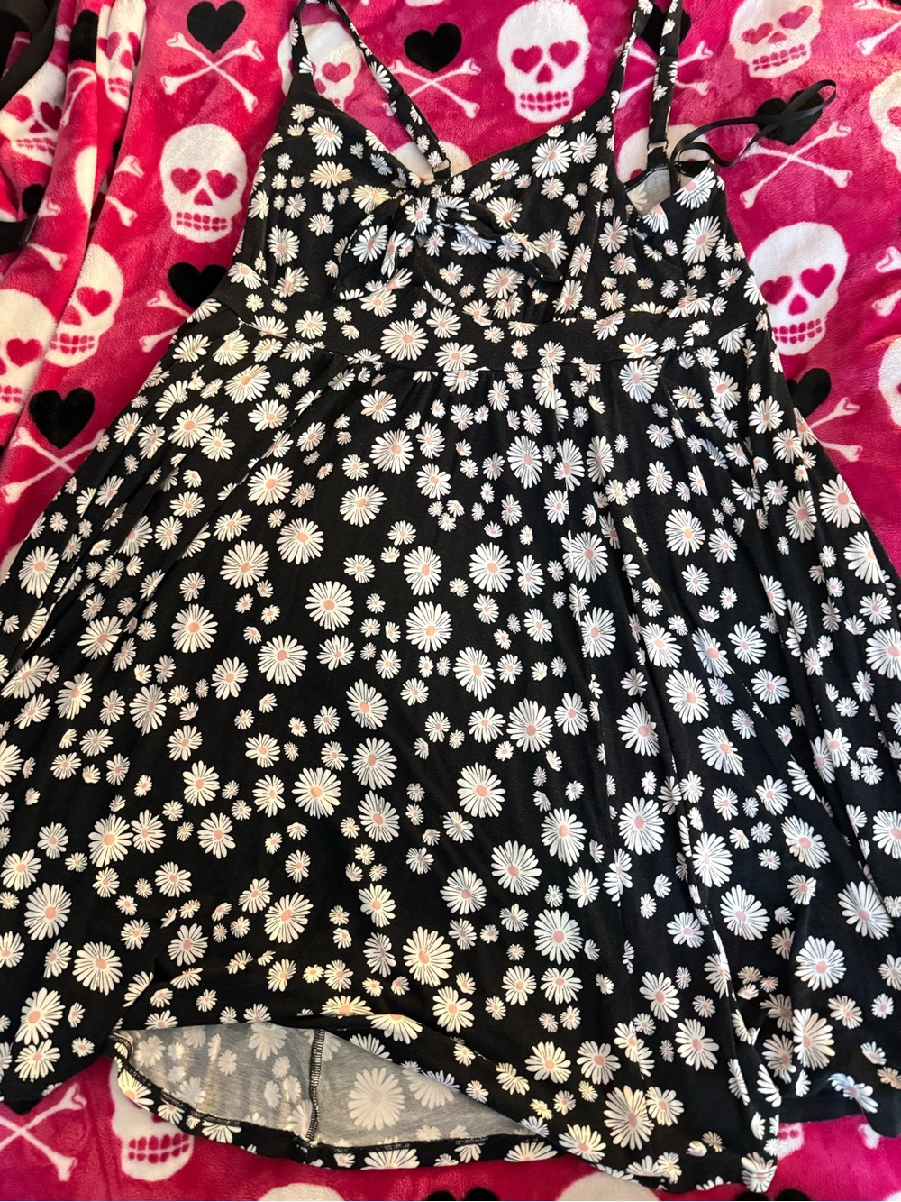Black Daisy Print Sundress with Bow Tie Straps